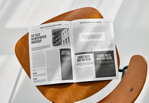 Mockup Of Customized A4 Newspaper Open On Chair