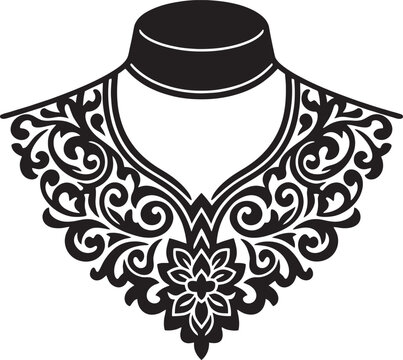 Elegant floral neck embroidery design with traditional scroll-work and damask patterns for fashion apparel decoration.