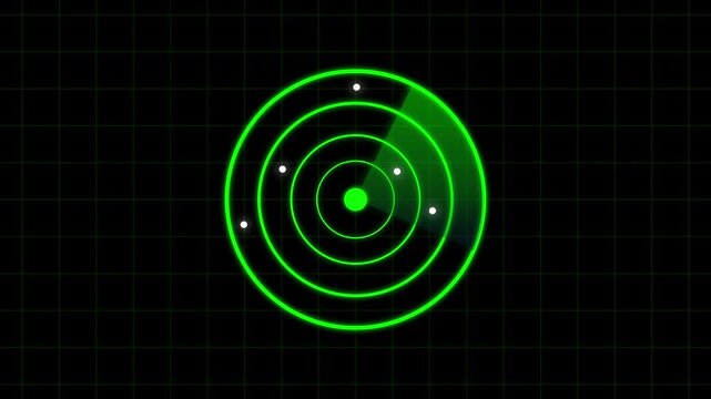 Cyber radar sweep green radar screen displays concentric circles and gridlines for advanced surveillance.