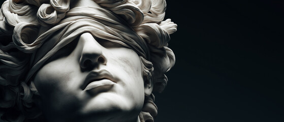 Dramatic blindfolded classical marble sculpture head