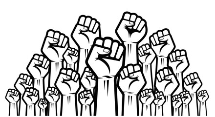 Raised Fists Protest Symbol, Unity and Strength, Black and White Clenched Hands