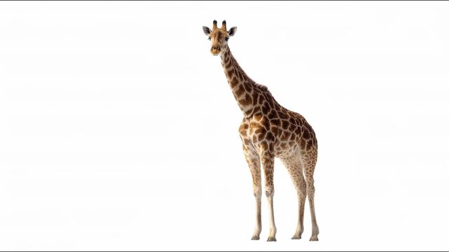 Tall Giraffe Standing Isolated On White