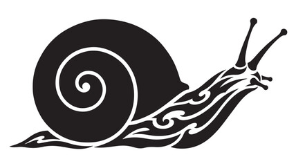 Snail silhouette with tribal pattern and spiral shell on white background, perfect for tattoo designs. © Carlos