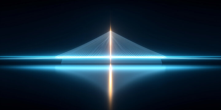 Futuristic glowing bridge with symmetrical light trails