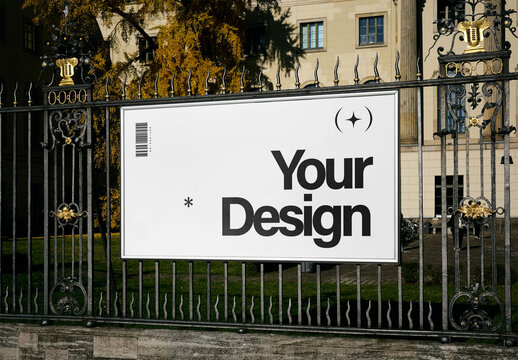 Mockup Of Customized Horizontal Poster On Railings