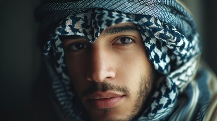 Naklejka premium Man portrait with headscarf close up