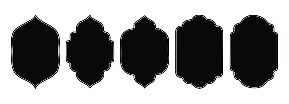 islamic arabic ornamental frame label icon set decorative vector