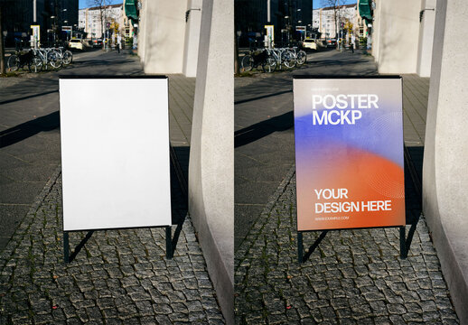 Mockup Of Vertical Customized A-Frame Poster On Cobbles