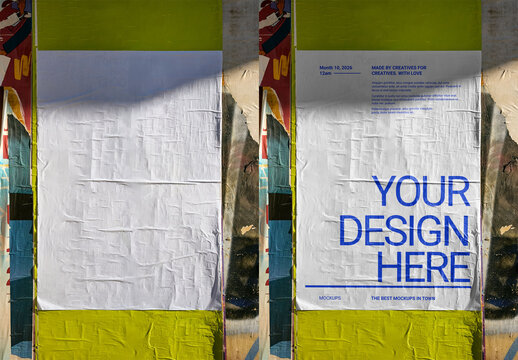 Mockup Of Vertical Customized Poster Pasted On Wall