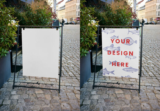 Mockup Of Vertical Customized Poster On Cobbles