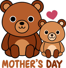 Obraz premium Mother and baby animals love concept (bear mom with cub), cute Mother’s Day vector illustration, white background