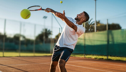 A man playing tennis on an outdoor court during daytime.