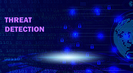 Obraz premium Threat detection security technology background illustration with binary code and padlock icons for cyber web banner