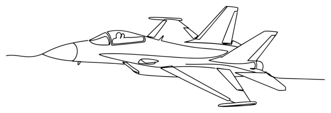 Modern fighter jet aircraft illustrated with a single continuous line drawing