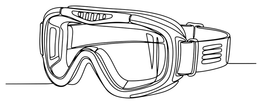 Minimalist continuous line drawing of tactical ballistic goggles for military or outdoor gear