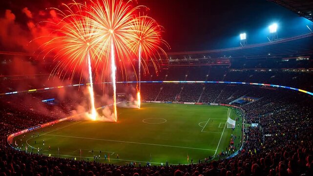 Soccer stadium with fireworks