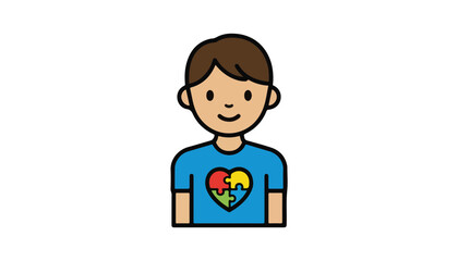 Vector Flat Child Wearing Blue Shirt for Autism Support Awareness Portrait Neurodiversity Celebration World Autism Month