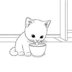 Cute kitten drinking from a bowl