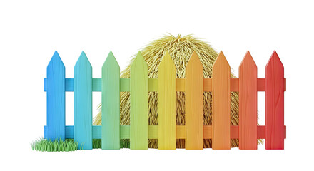 Fototapeta premium Rainbow Picket Fence and Hay Bale