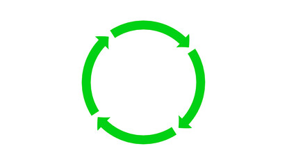 Minimalist green four rotating arrows cycle symbol for recycling and eco process