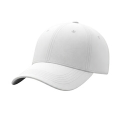 Fototapeta premium A white baseball cap with a curved brim and button on top isolated on transparent background