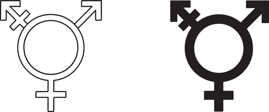 Transgender gender identity symbol flat icon black silhouette and outline for apps and web use.
