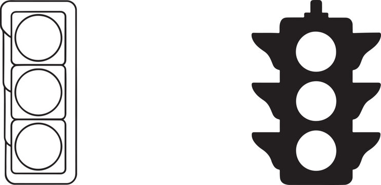 Traffic control light signal flat icon black silhouette and outline for road safety apps and web.
