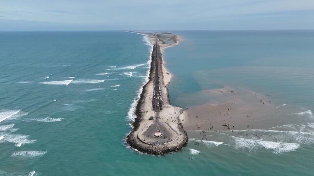 Aerial View of Dhanushkodi Beach and Sandbar in Rameswaram Tamil Nadu India