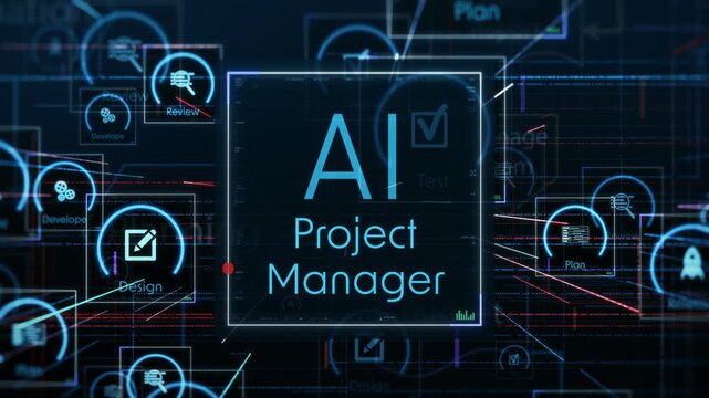 AI agent for Agile project management, AI automation workflow, project life cycle, conceptual animation (3d render)