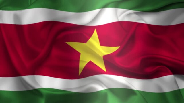 Flag of Suriname, Suriname 3D Animation flag waving in the wind. 4K Suriname Flag Animation waving with fabric texture.
