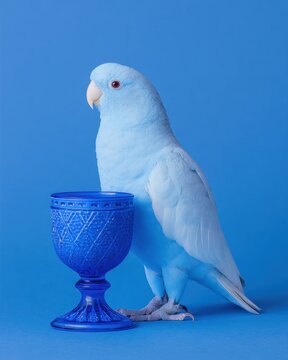 Blue Parrotlet and Glass Goblet: A Monochromatic Study in Azure Hues