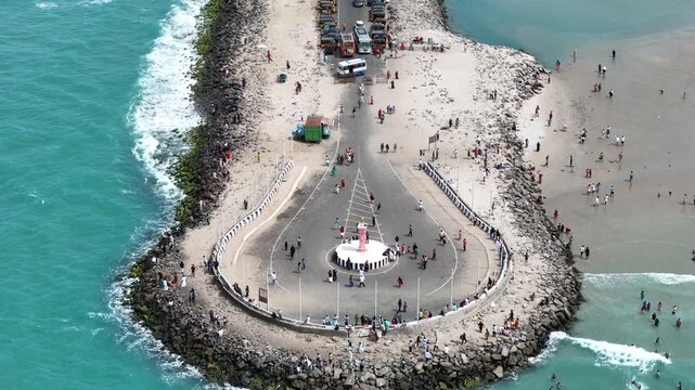 Aerial View of Dhanushkodi Beach and Sandbar in Rameswaram Tamil Nadu India