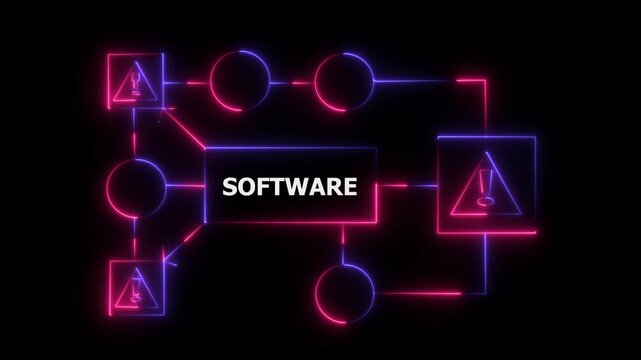Software Error Detection and System Debugging Concept Neon Animation with Warning Icons