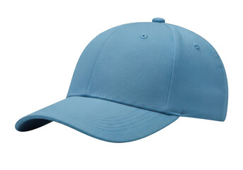 Fototapeta premium A blue baseball cap with a curved brim and button on top isolated on transparent background