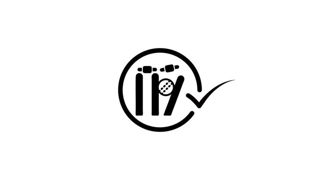 Animated logo for cricket sport, showing wickets and ball with checkmark, loading animation