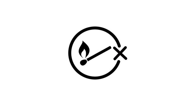 No smoking sign graphic animation. Match with fire inside prohibition circle