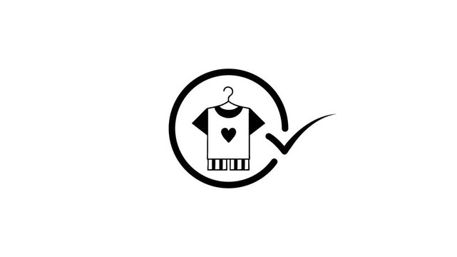 Animated icon of t-shirt on hanger with checkmark inside circle dynamic motion