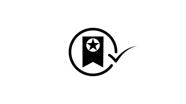 Animated bookmark icon with star and checkmark on white background, successful completion concept