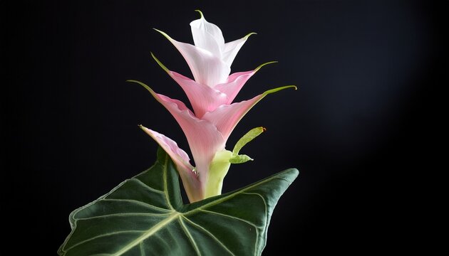 Alocasia Antora Velver Blooming Against A Dark Background Square Flower Stalk With A Pink Cream Inflorescence Growing And Caring For Aroids Hobby Selective Focus