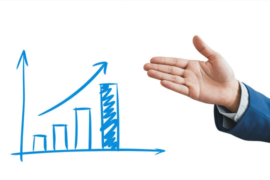 Hand reaching towards a sketched graph illustrating growth and positive progress.