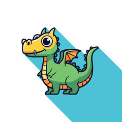 Obraz premium A cartoon dragon illustration, vibrant colors. It stands, slightly angled, on a light blue background with a white triangle