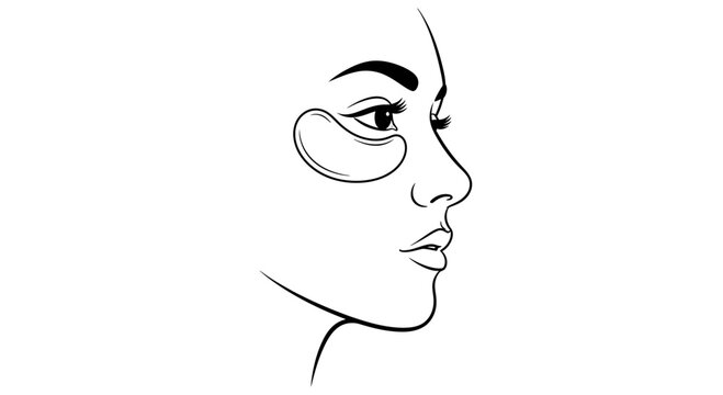 Woman Face Profile with Under Eye Patches, Skincare and Beauty Routine, Minimalist Line Art