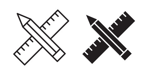 Pencil and ruler icon for web, design. Linear illustrations, editable strokes