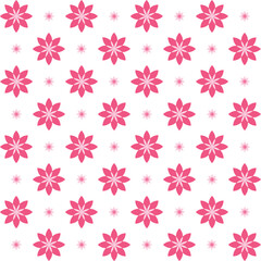 Seamless pattern of large bright pink flowers with pale pink centres and small pale pink flowers with bright pink centres on a transparent background