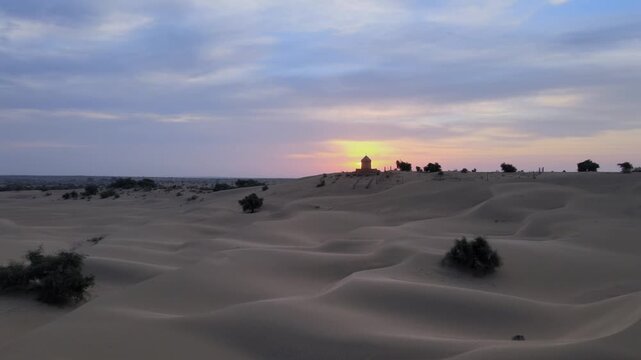 Aerial Sunset View of Sand Dunes in Jaisalmer Thar Desert Rajasthan India