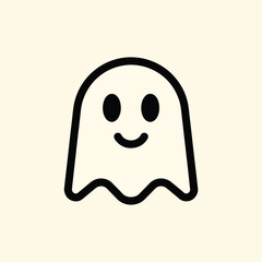 A cartoon ghost with a simple design two black oval eyes and a curved mouth. The ghost outline is black