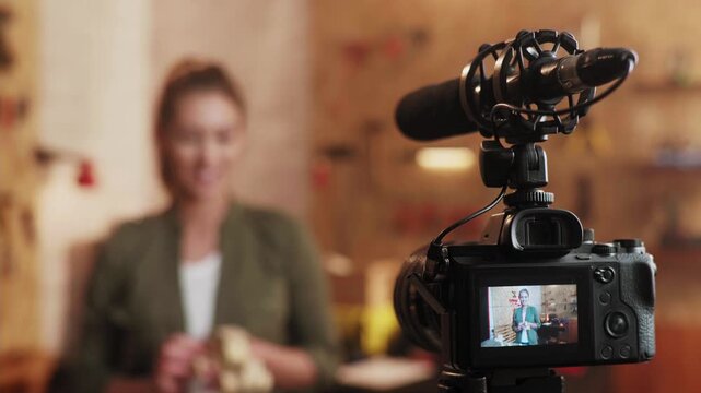 Influencer recording a video blog for social media