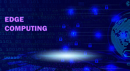 Fototapeta premium Edge computing digital technology background with cyber security locks and global network map
