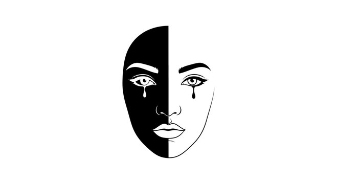 Split Face Black White Sadness Tears Emotion Duality Concept