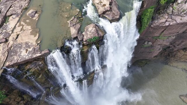 Aerial Slow Motion View of Chachai Waterfall in Rewa Madhya Pradesh India